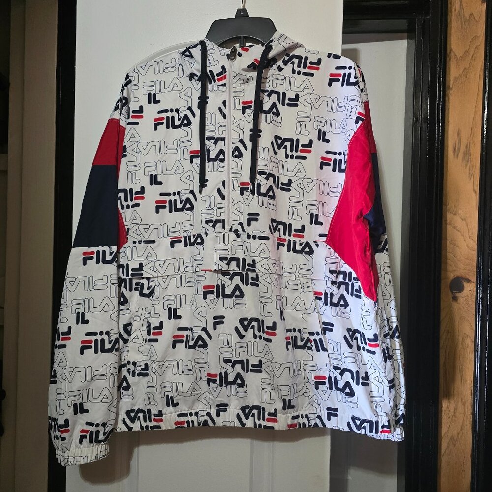 Fila Heritage Men's White ¾Quarter Zip Hooded Lightweight Windbreaker Size Large